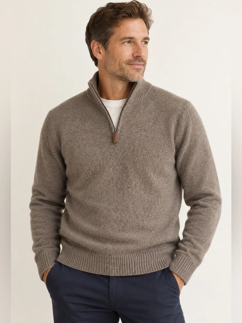 J.Crew Mercantile Men’s L Lambswool Blend Quarter Zip Sweater Taupe Brown